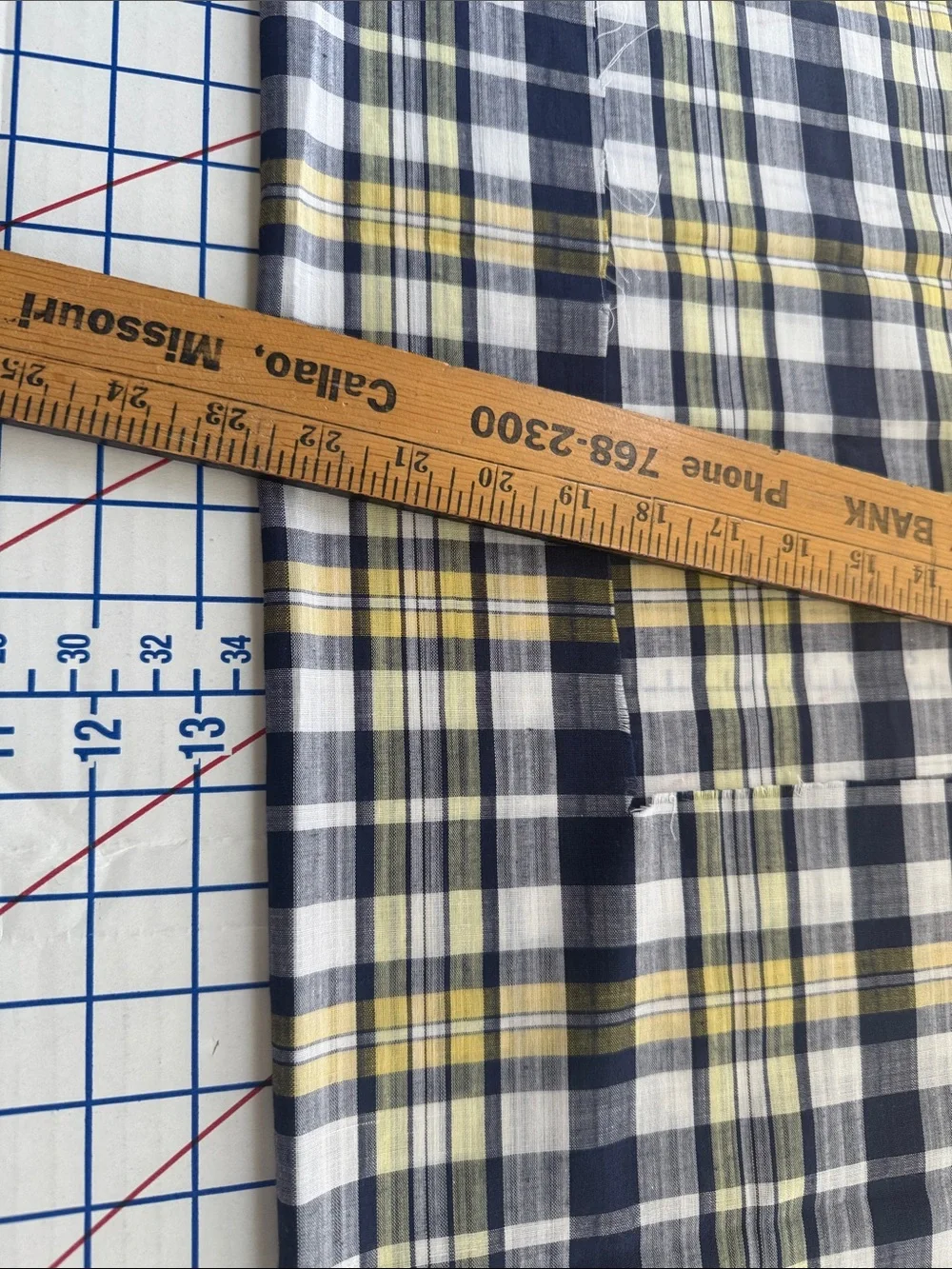 Vintage Yarn-Dyed Plaid Fabric 1 Yard x 44 Plus Bonus Remnant Navy Gray Yellow